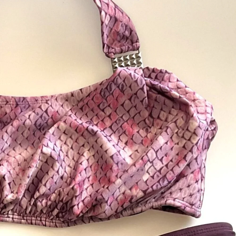 ATTENTION PURPLE SWIM SKIRT AND ONE SHOULDER TOP SWIMSUIT (Flaw)